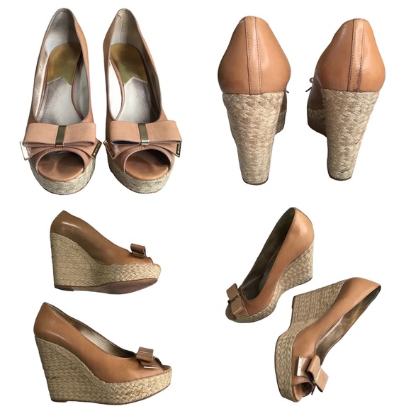 Michael Kors Leather “Meg Wedges” Espadrilles with Cute Leather Bows - Size 11 - Picture 8 of 11